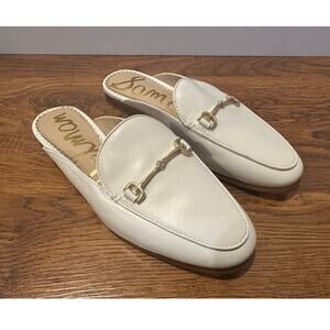 Sam Edelman Linnie Leather Horse bit Mules White Size 4 NWOB Loafer Slides Chic
